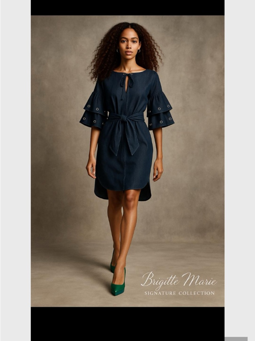 Dark Denim Tie-Waist Midi Dress